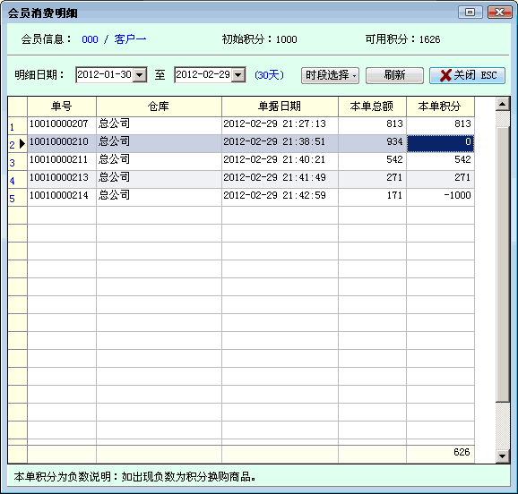 会员积分明细表